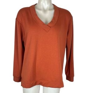 Orvis women’s v neck pumkin orange super soft sweat shirt size Medium